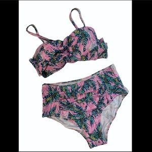 Pink & Green Floral 2 Pc Bathing Suit